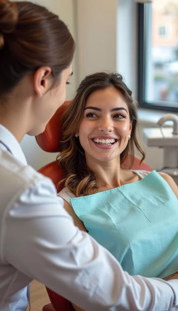 Paciente feliz con atención de dentista en clínica dental en Viña del mar.